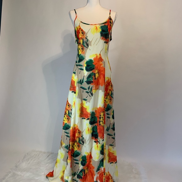 Neiman Marcus Floral Lined Maxi Slip Dress Size M - Picture 12 of 12